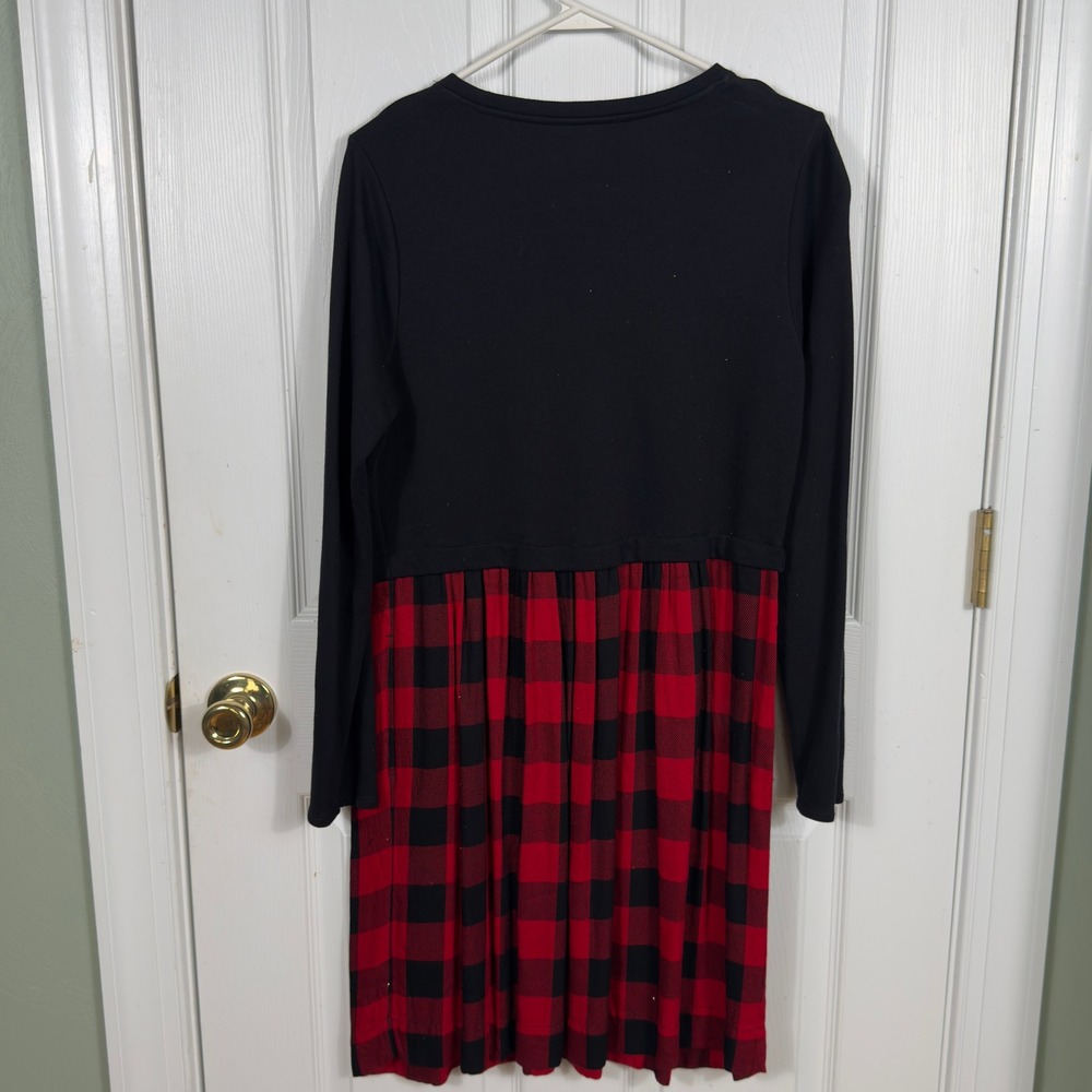 J. Jill Plaid Skirt Dress Women Small Black Red Buffalo Check Pocket Mixed Media - Picture 3 of 13